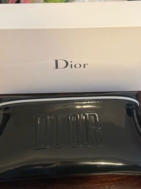 Dior Black Patent Makeup Pouch with Star Zip Charm